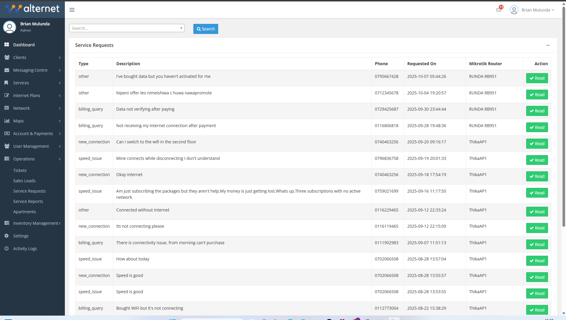 Service Requests