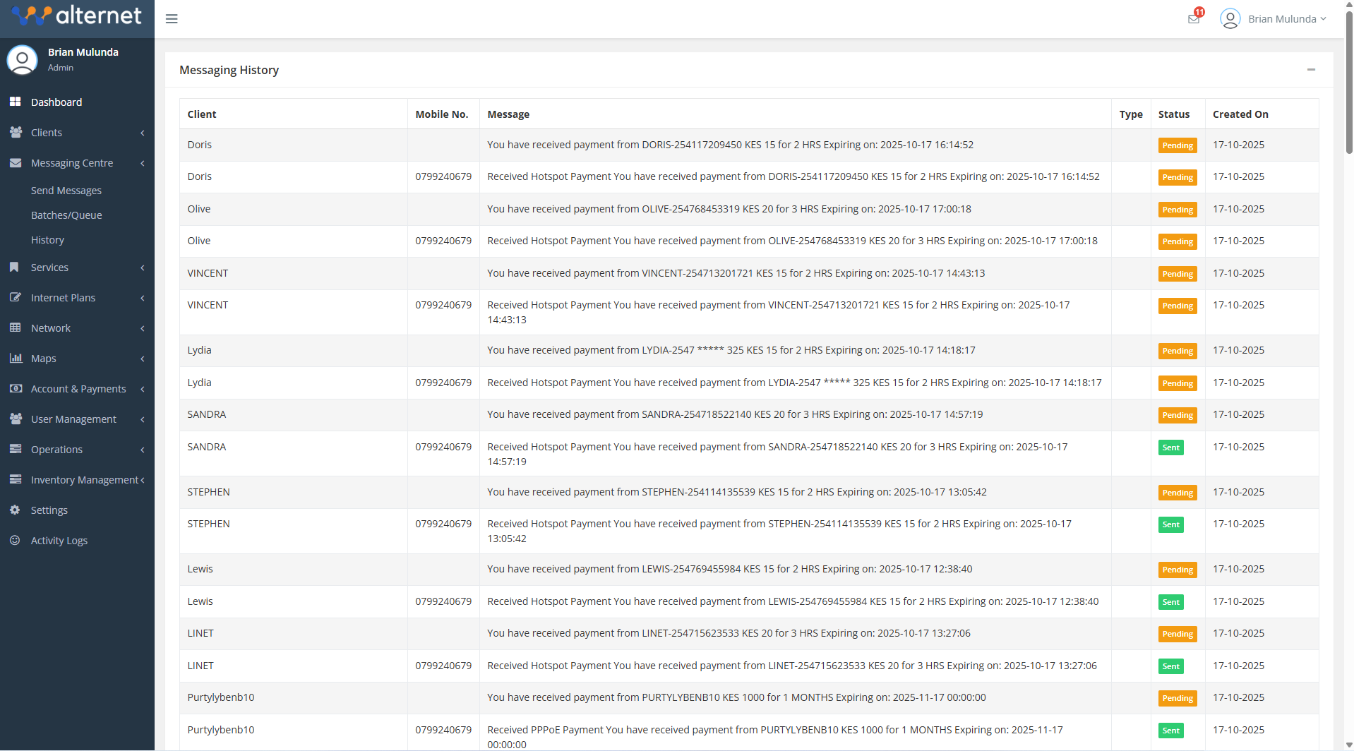 Messaging History